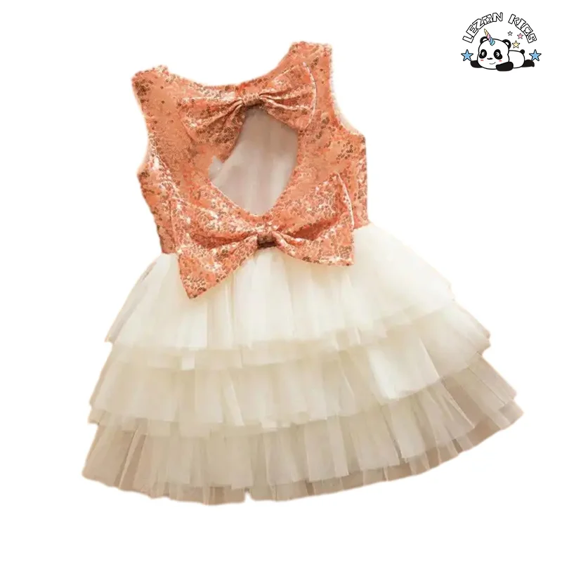 LEZONKIDS - Envio Grátis Atacado Personalizado Vestido de Verão para Meninas Top de Lantejoulas Coração Fofo Corte Tule para Bebê